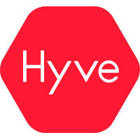 The image features a logo with the word  HYVE  in lowercase letters, set against a red background.